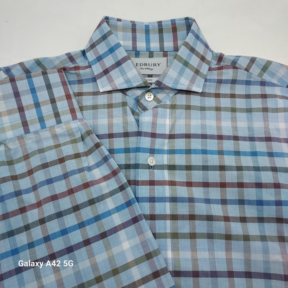 Ledbury Mens Classic Fit Plaid Button Down Shirt Blue Multi Color Small